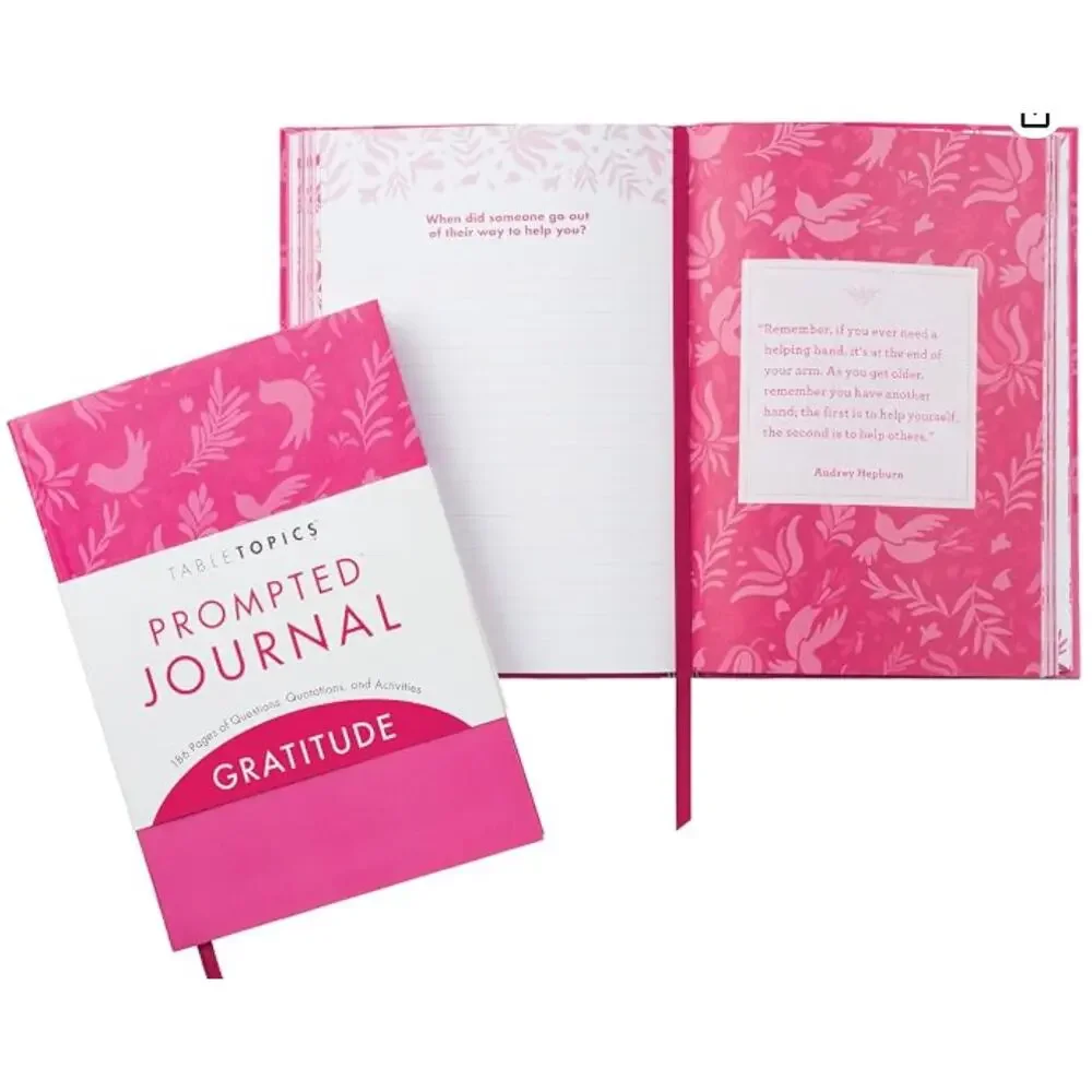 TableTopics Gratitude Prompted Journal, Reflection Notebook for Wellness- Pink